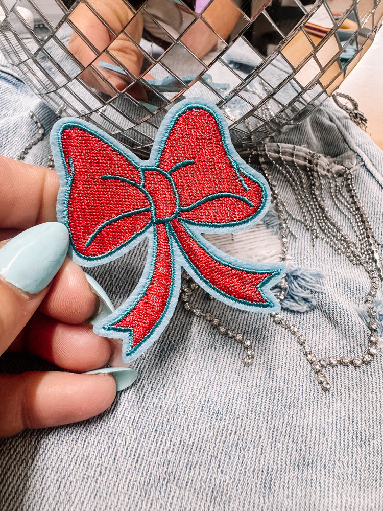 Western Patriotic Red Bow Filler Size Summer Hat/Pocket Patch