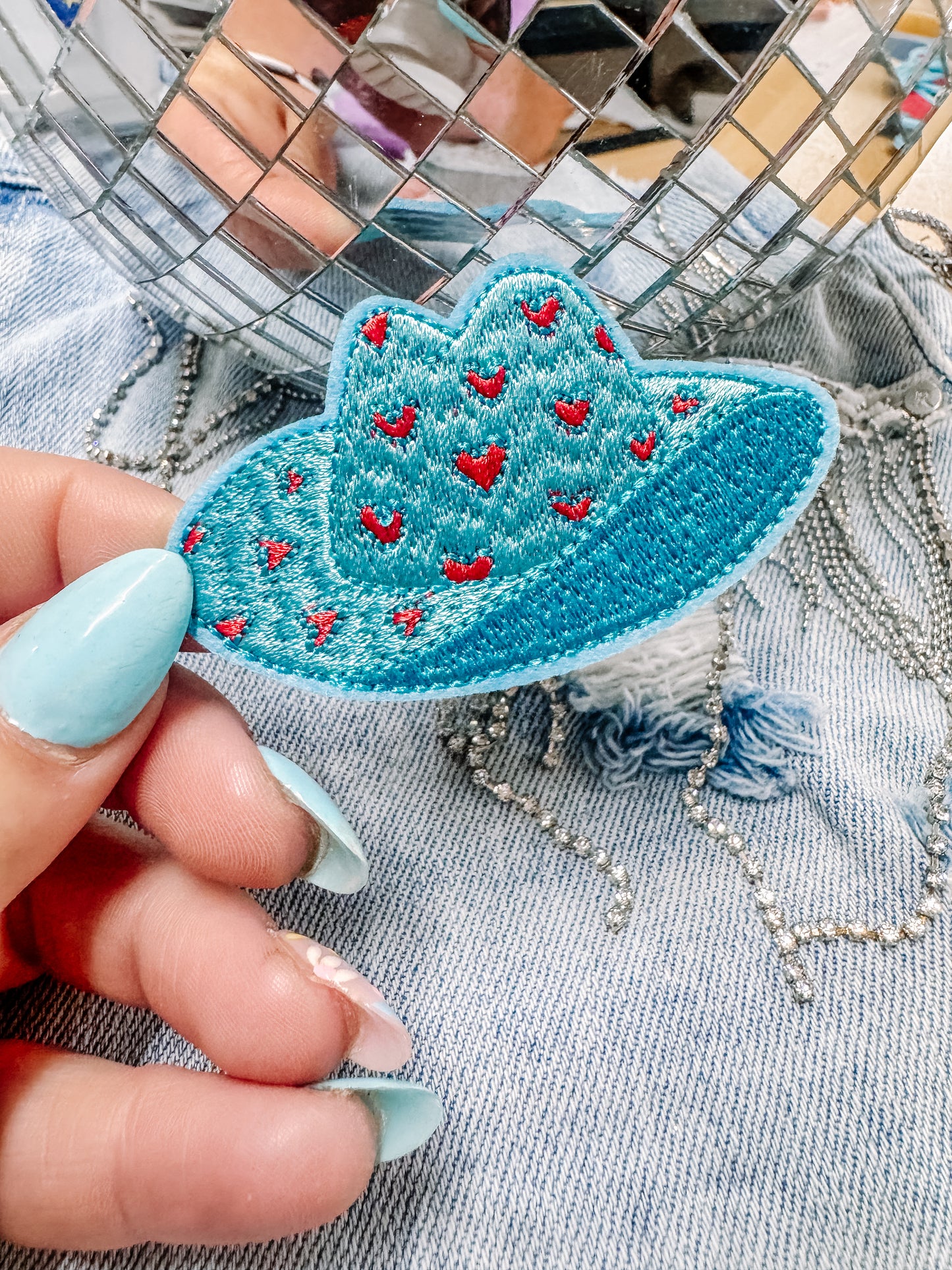 Western Patriotic Heart Cowboy Hat Filler Size Summer Hat/Pocket Patch