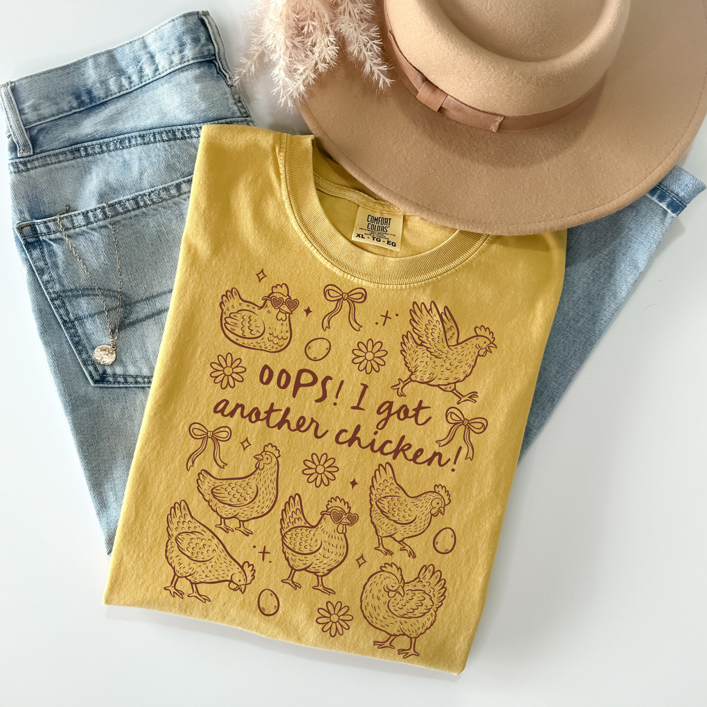 Oops, I Got Another Chicken Brown Single Color Screen Print Transfer