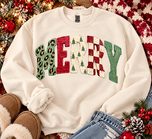Faux Painted Merry DTF Transfer