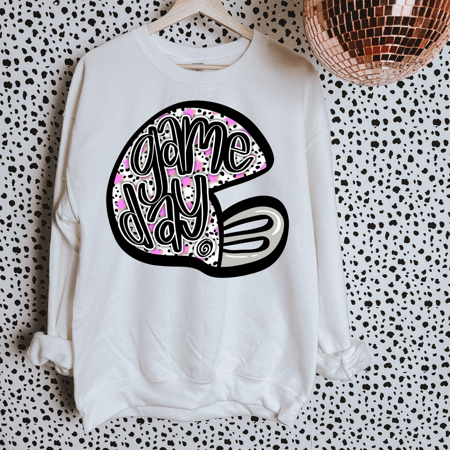 Game Day Football Helmet Pink Polka Dots DTF Transfer