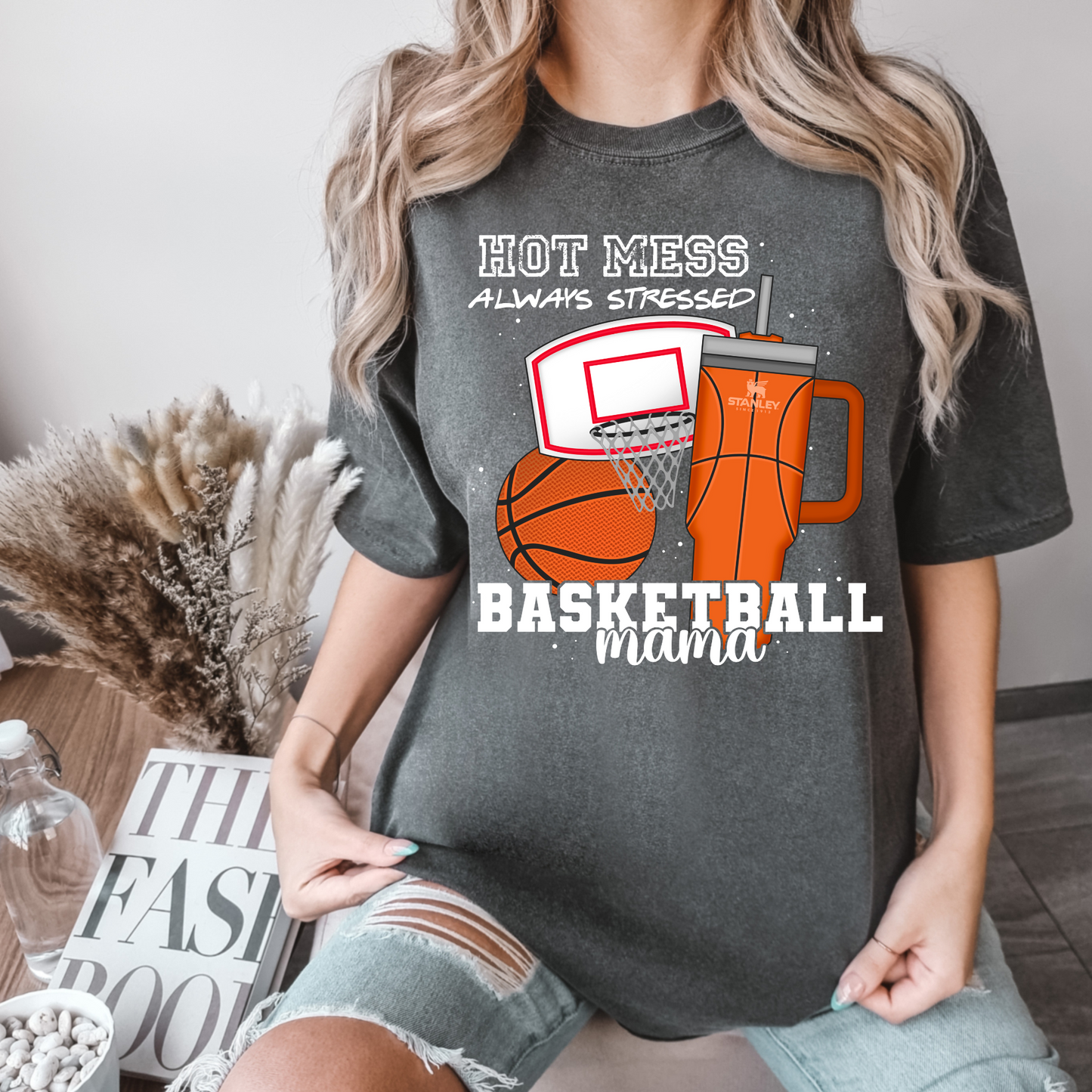 Hot Mess Basketball Mama White Text DTF Transfer