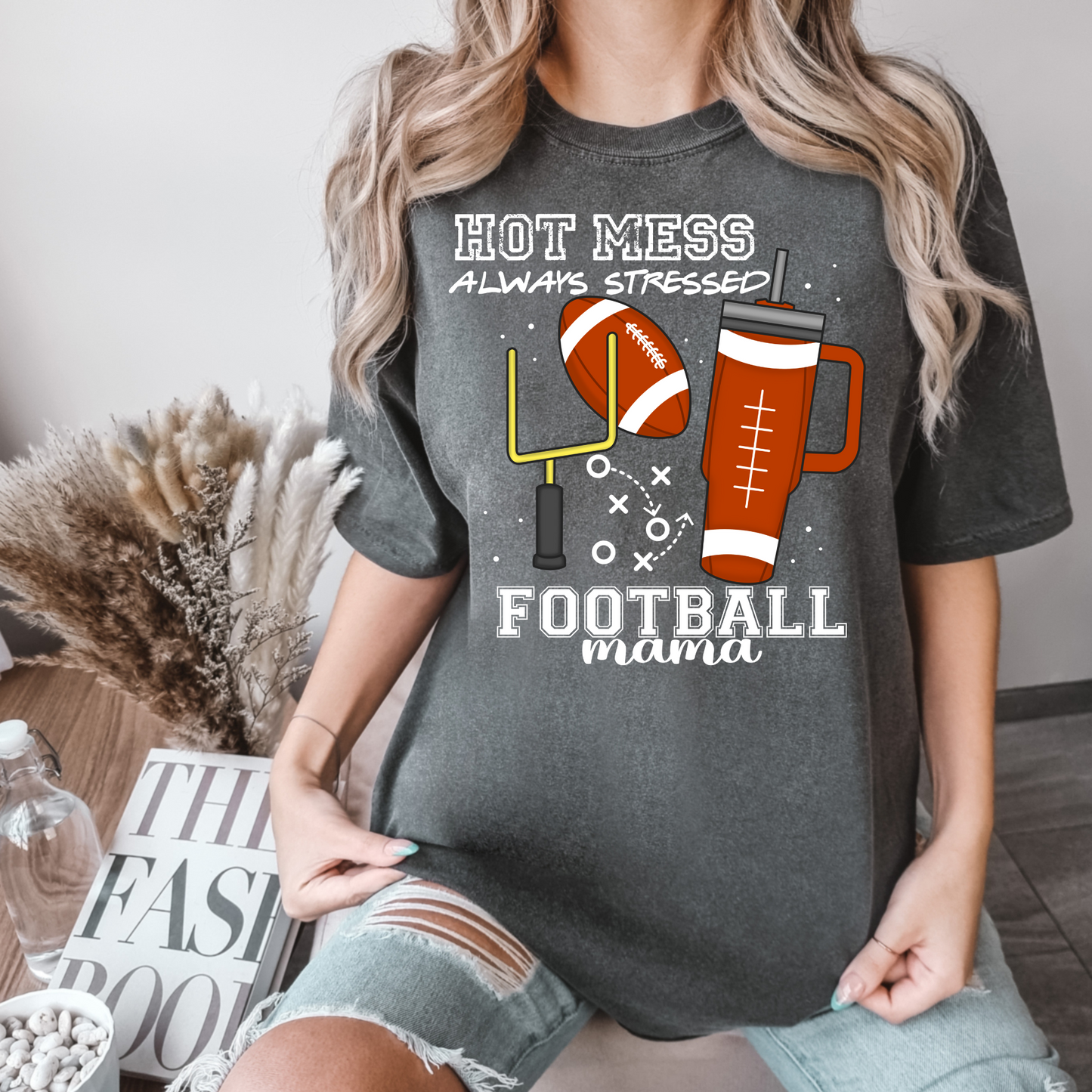 Hot Mess Football White Text DTF Transfer