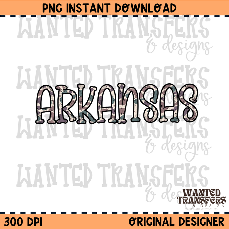 Camo State Arkansas PNG Digital Download