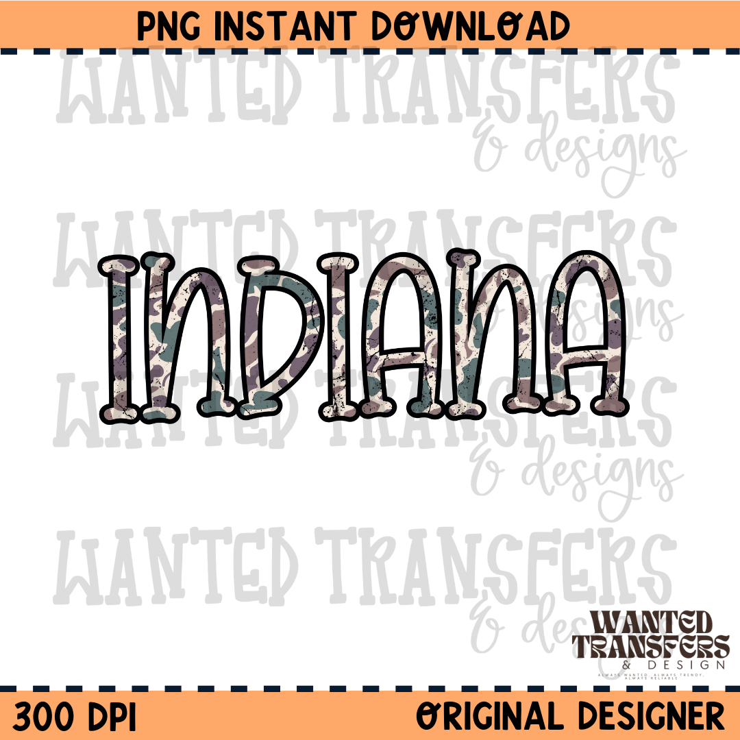 Camo State Indiana PNG Digital Download
