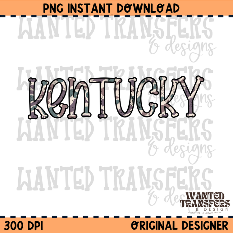 Camo State Kentucky PNG Digital Download