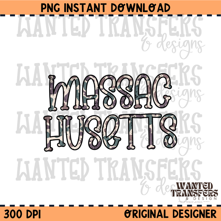 Camo State Massachusetts 2 PNG Digital Download