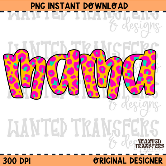 Hot Pink/Teal Leopard Mama Summer Neon PNG Digital Download