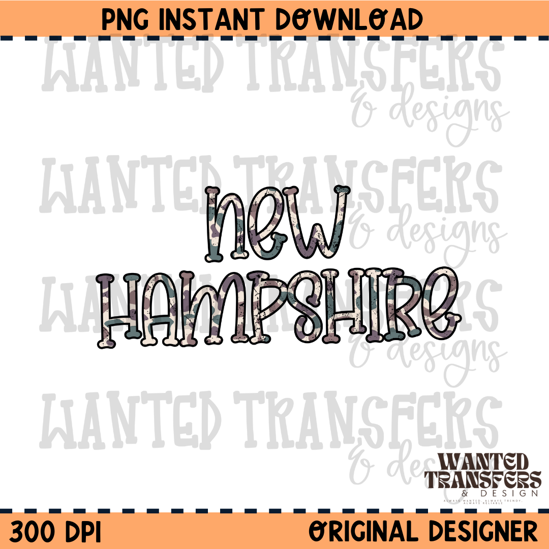 Camo State New Hampshire PNG Digital Download