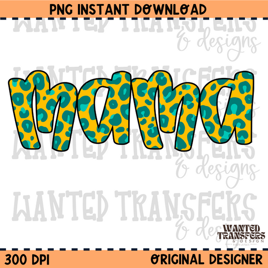 Yellow/Teal Leopard Mama Summer Neon PNG Digital Download