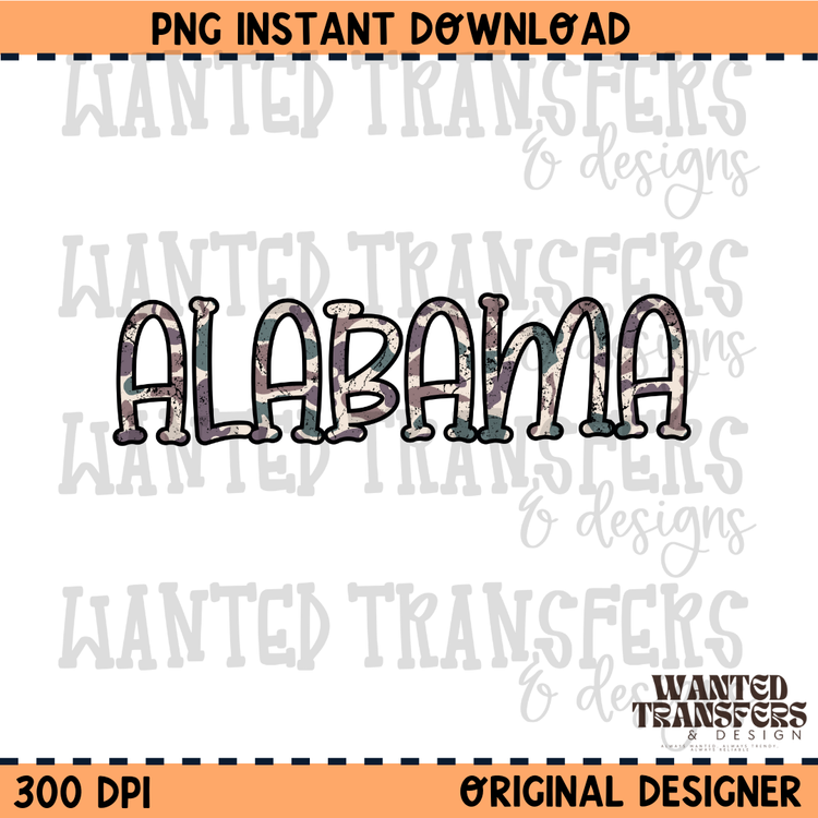 Camo State Alabama PNG Digital Download