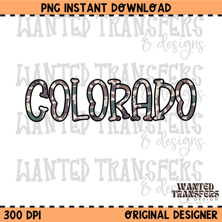 Camo State Colorado PNG Digital Download
