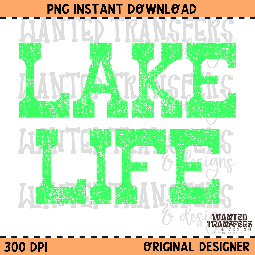 Distressed Lake Life Lime Green Summer PNG Digital Download
