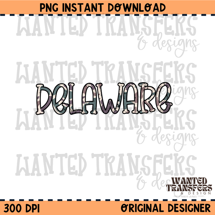 Camo State Delaware PNG Digital Download