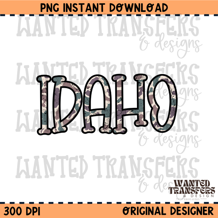 Camo State Idaho PNG Digital Download