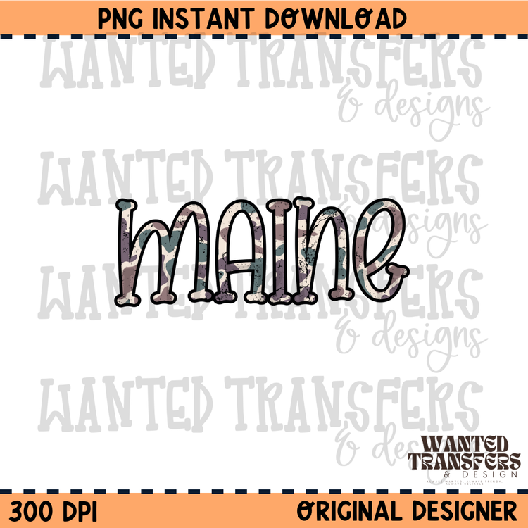 Camo State Maine PNG Digital Download