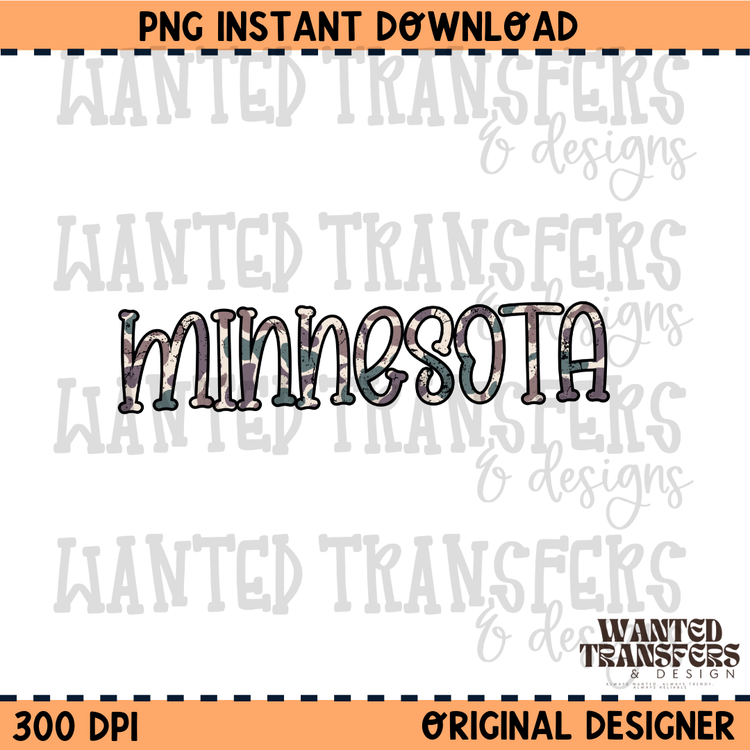 Camo State Minnesota PNG Digital Download