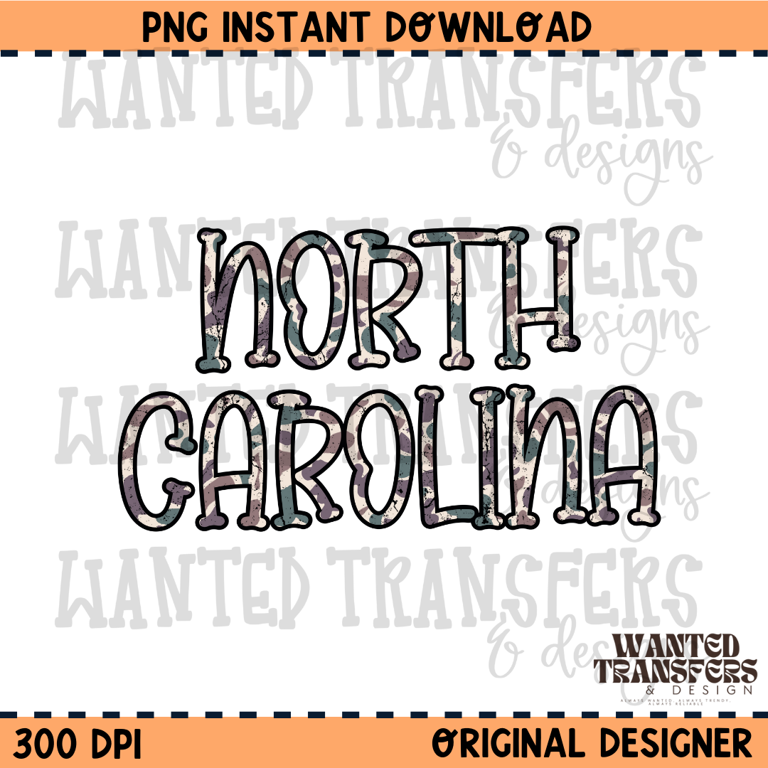 Camo State North Carolina PNG Digital Download