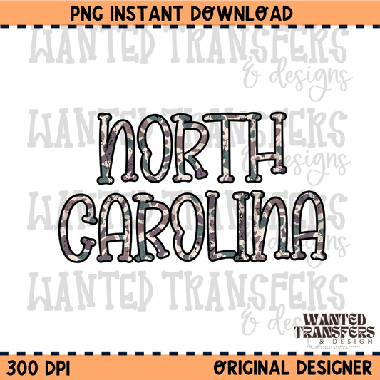 Camo State North Carolina PNG Digital Download