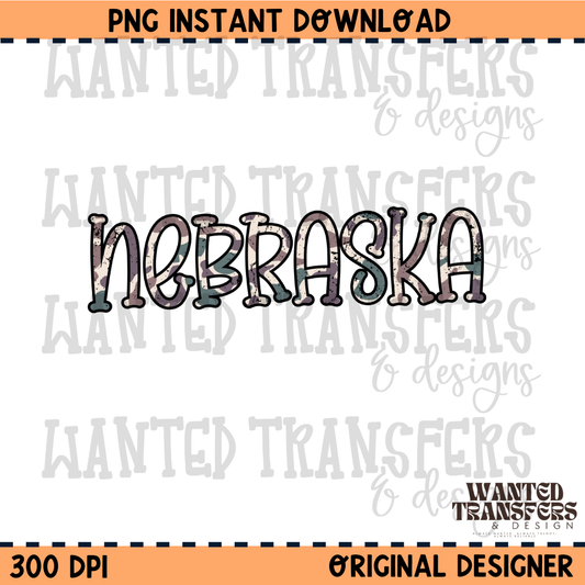 Camo State Nebraska PNG Digital Download