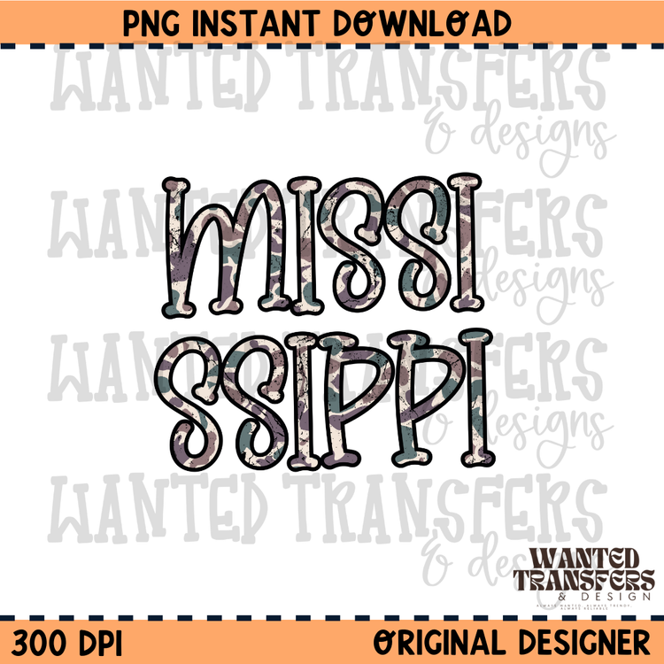 Camo State Mississippi 2 PNG Digital Download