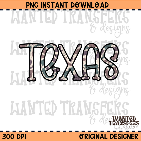 Camo State Texas PNG Digital Download