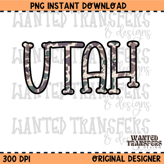 Camo State Utah PNG Digital Download