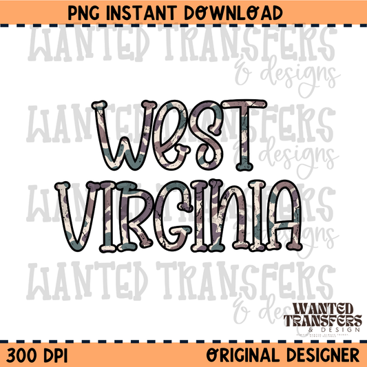 Camo State West Virginia PNG Digital Download