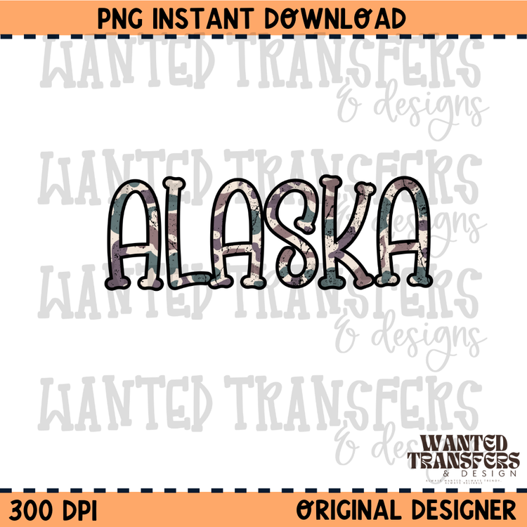 Camo State Alaska PNG Digital Download