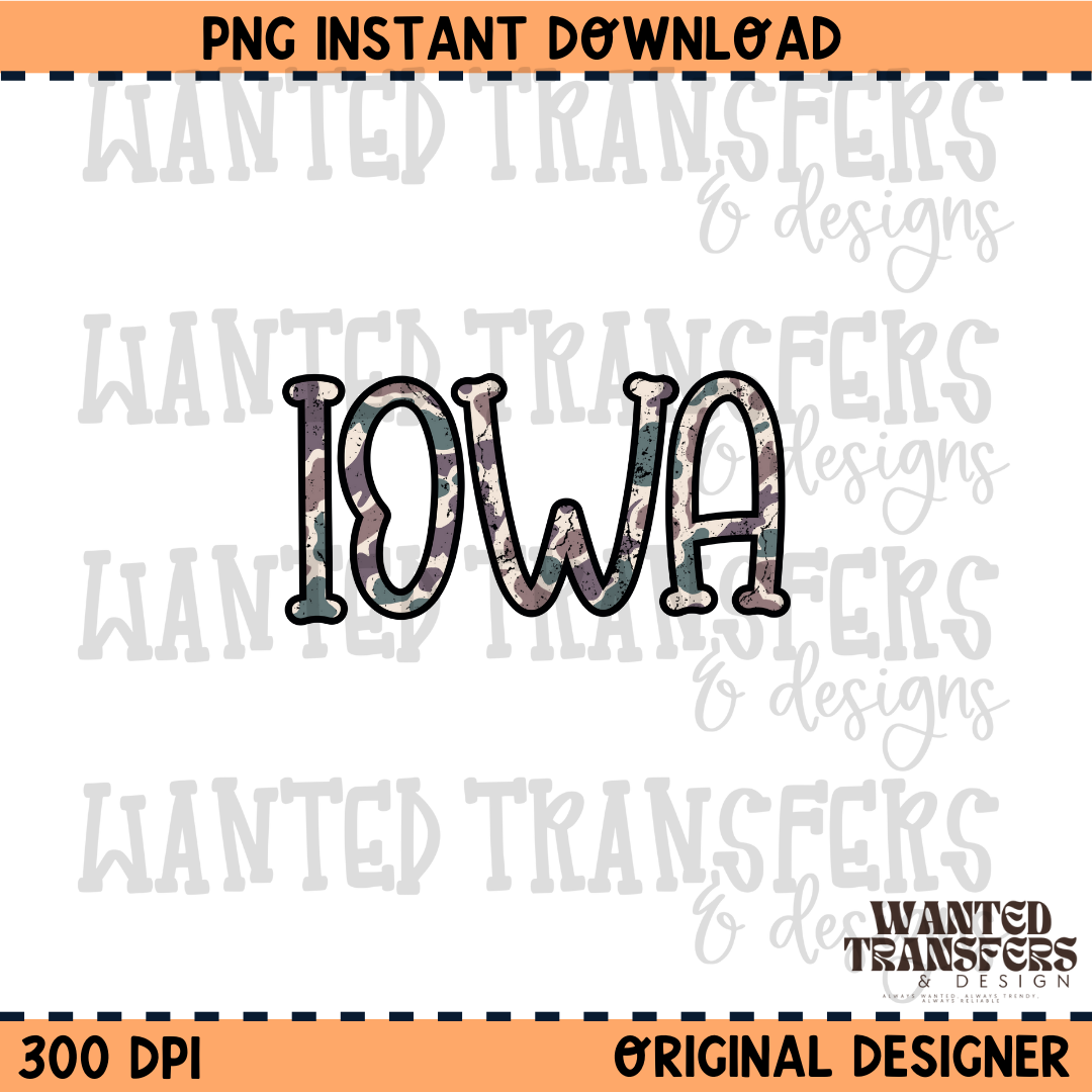 Camo State Iowa PNG Digital Download