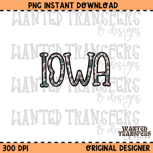 Camo State Iowa PNG Digital Download