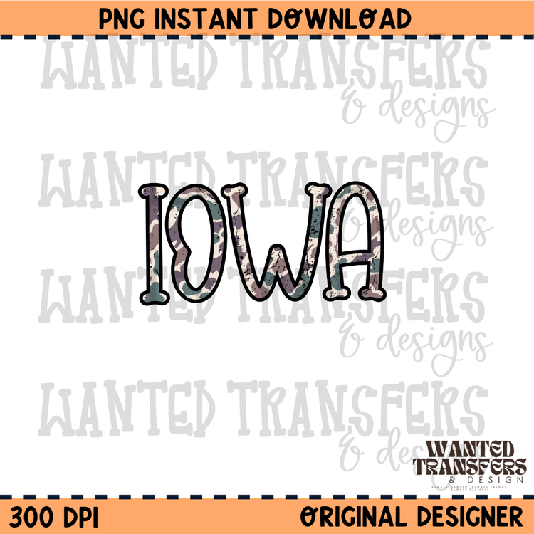 Camo State Iowa PNG Digital Download