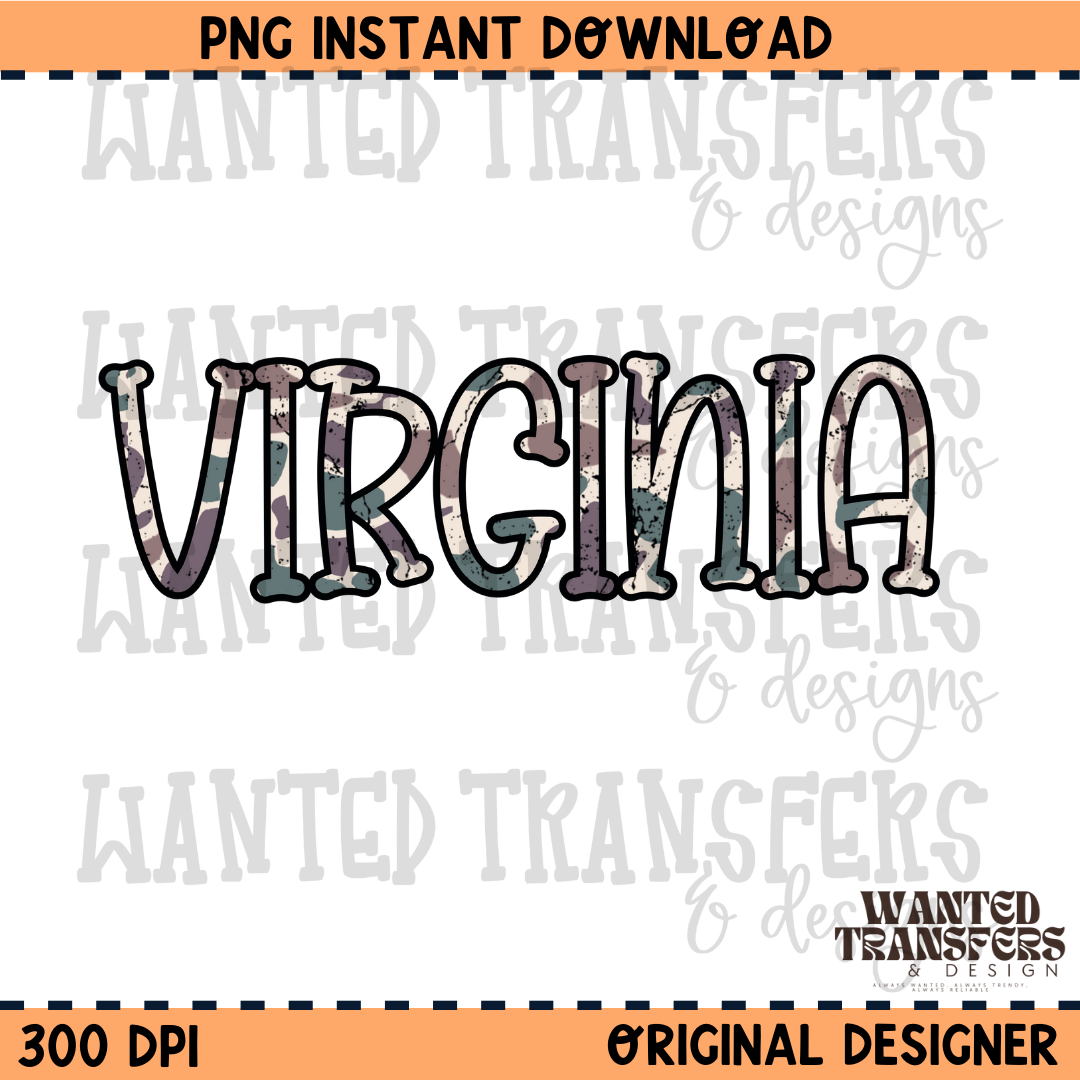 Camo State Virginia PNG Digital Download