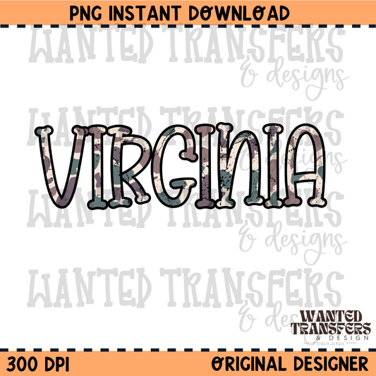 Camo State Virginia PNG Digital Download