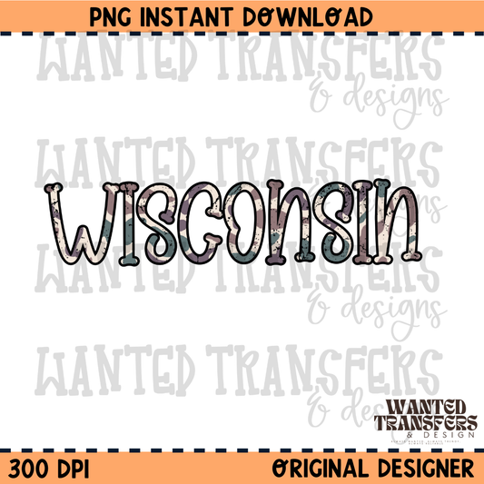 Camo State Wisconsin PNG Digital Download