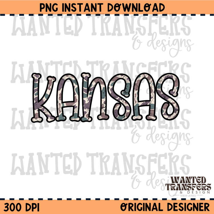 Camo State Kansas PNG Digital Download