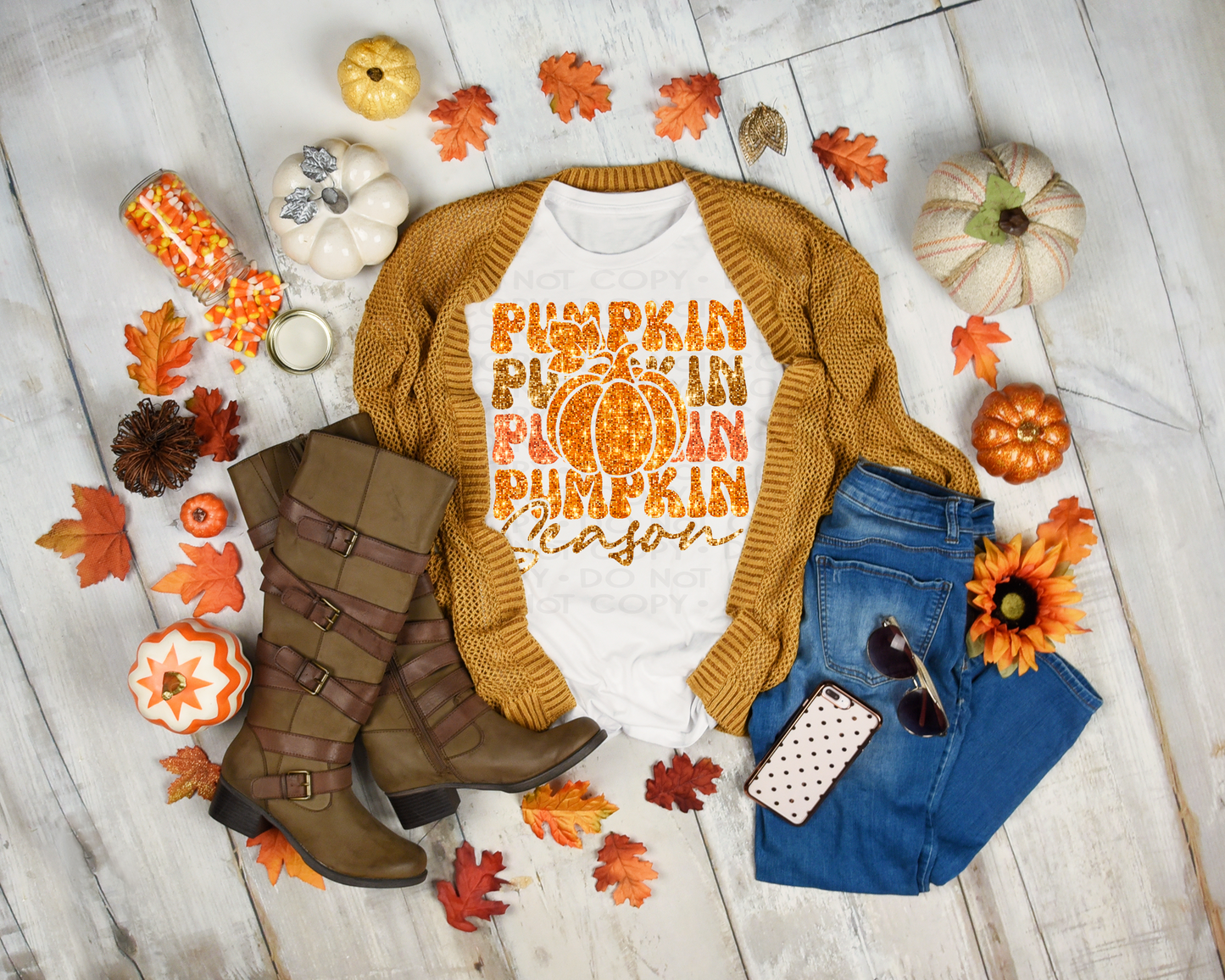 Pumpkin Season Faux Sequin DTF Transfer