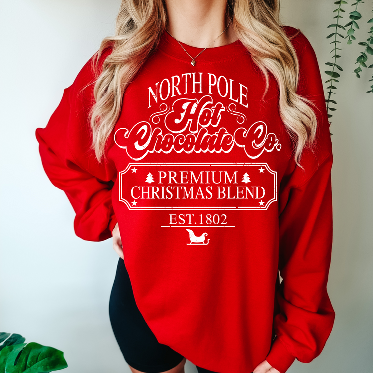 North Pole Hot Chocolate Co. Christmas Single Color Screen Print Transfer