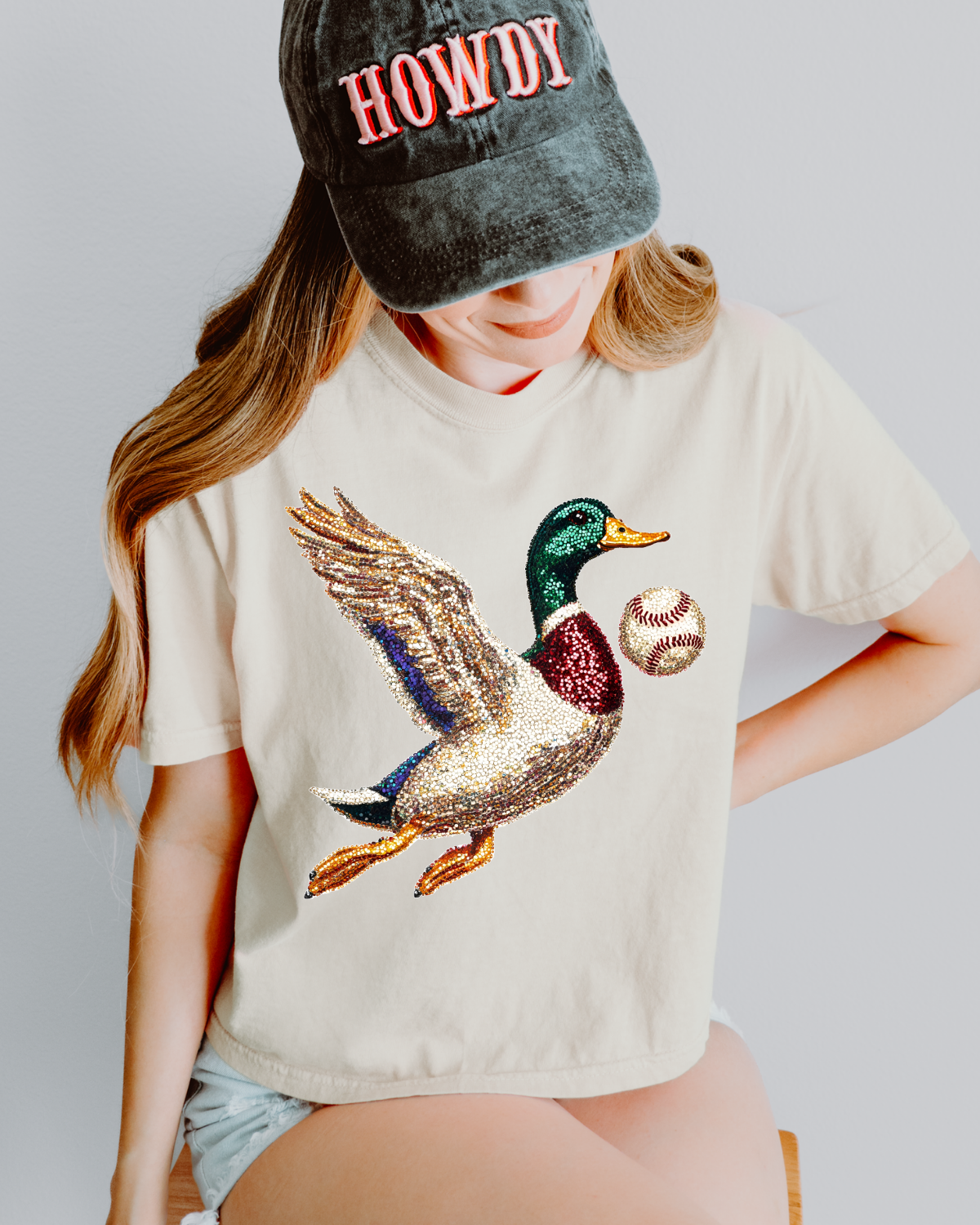 Faux Rhinestone Baseball Mallard DTF Transfer