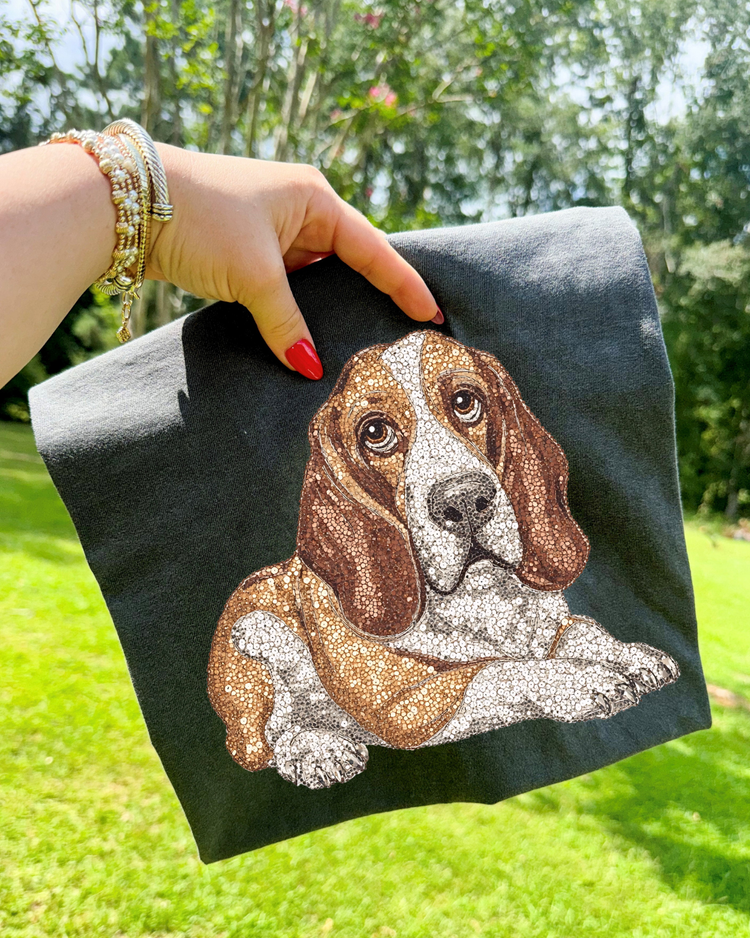 Faux Rhinestone Basset Hound DTF Transfer
