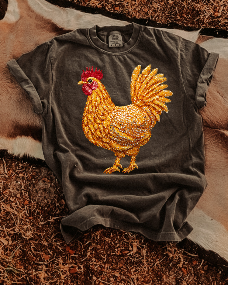 Faux Rhinestone Rooster DTF Transfer