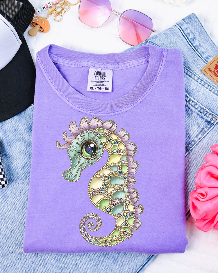 Faux Rhinestone Seahorse DTF Transfer