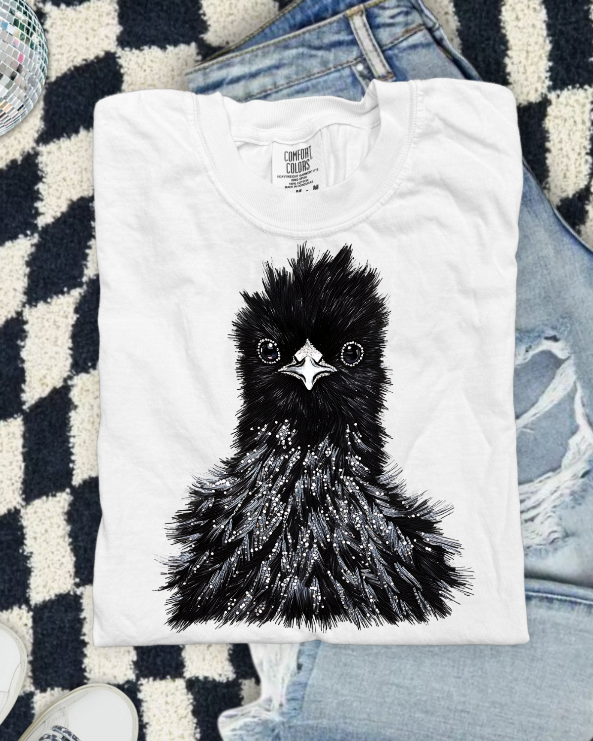 Faux Rhinestone Silkie Chicken DTF Transfer