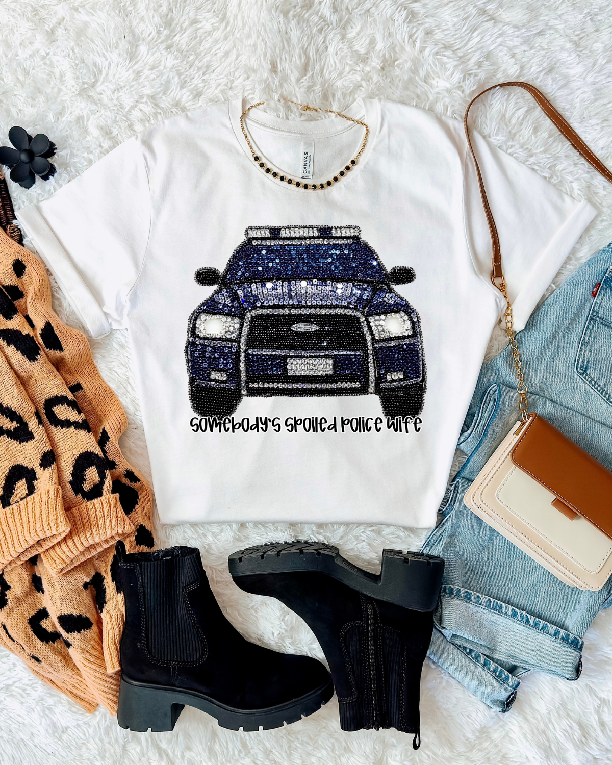 Faux Rhinestone Somebody's Spoiled Police Wife DTF Transfer