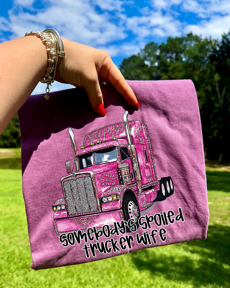 Faux Rhinestone Somebody's Spoiled Trucker Wife DTF Transfer