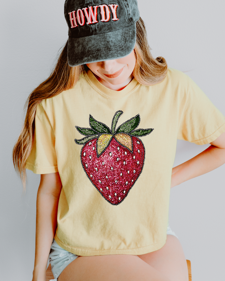 Faux Rhinestone Strawberry DTF Transfer