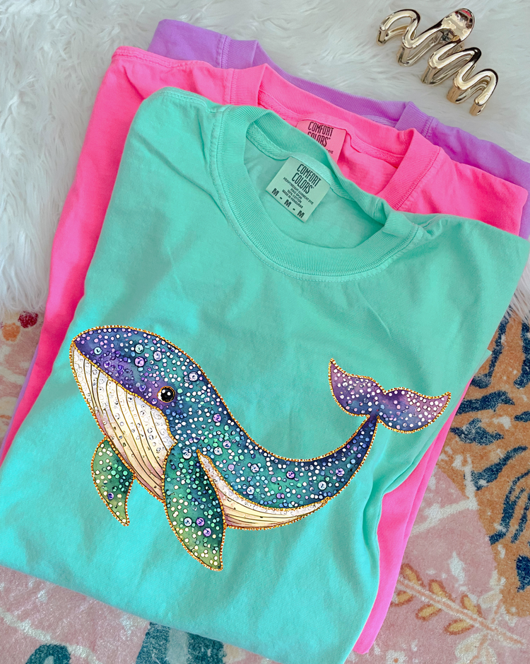 Faux Rhinestone Whale DTF Transfer