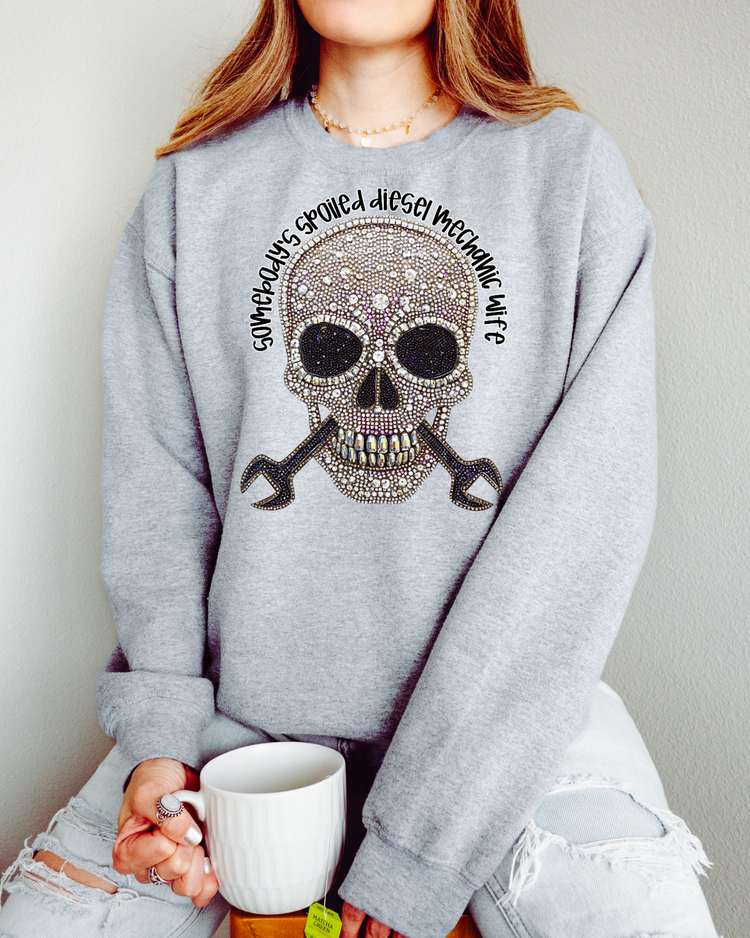 Faux Rhinestone Somebody's Spoiled Diesel Mechanic Wife DTF Transfer