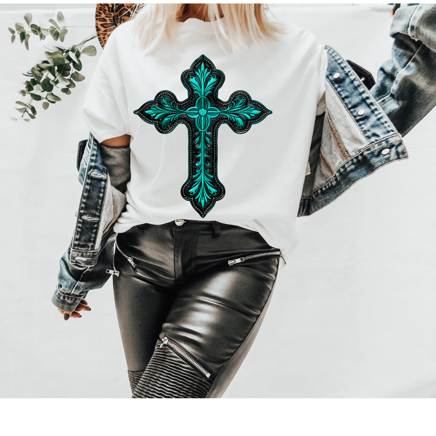 Faux Leather Cross Faith DTF Transfer