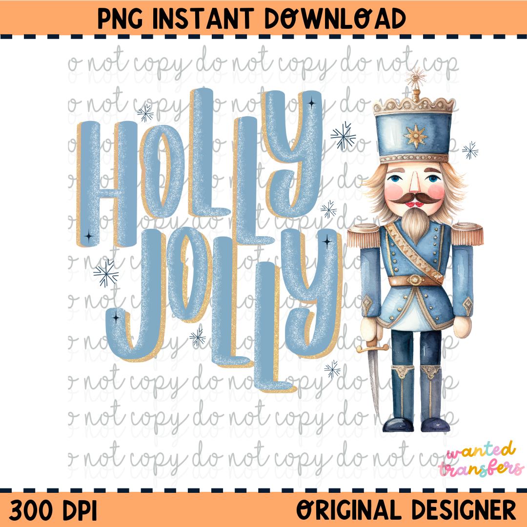 Holly Jolly Blue Traditional Christmas Vintage PNG Digital Download